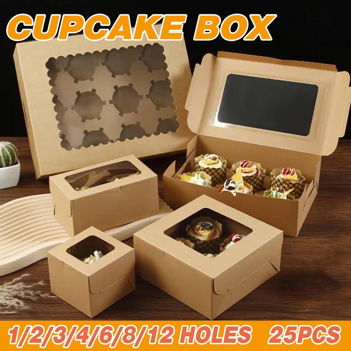 V528-CAKE-BOX-25PCS-6-542458-202509301509-00 25Pcs Paper Cupcake Box with Window for Party Wedding Bakery Gift Packaging - 6 Holes - Image 1