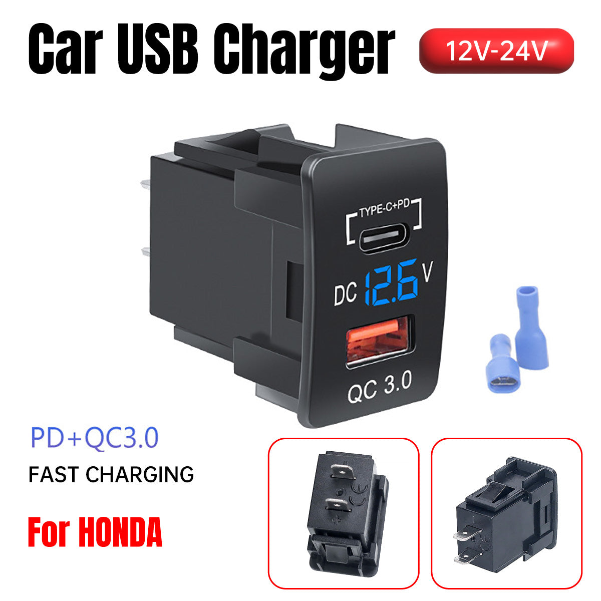 V528-CAR-CHARGER-A-731582-202509251015-00 Car USB Charger Socket Adapter 12V 24V Dual Port Power Outlet For Honda Vehicle - Image 1