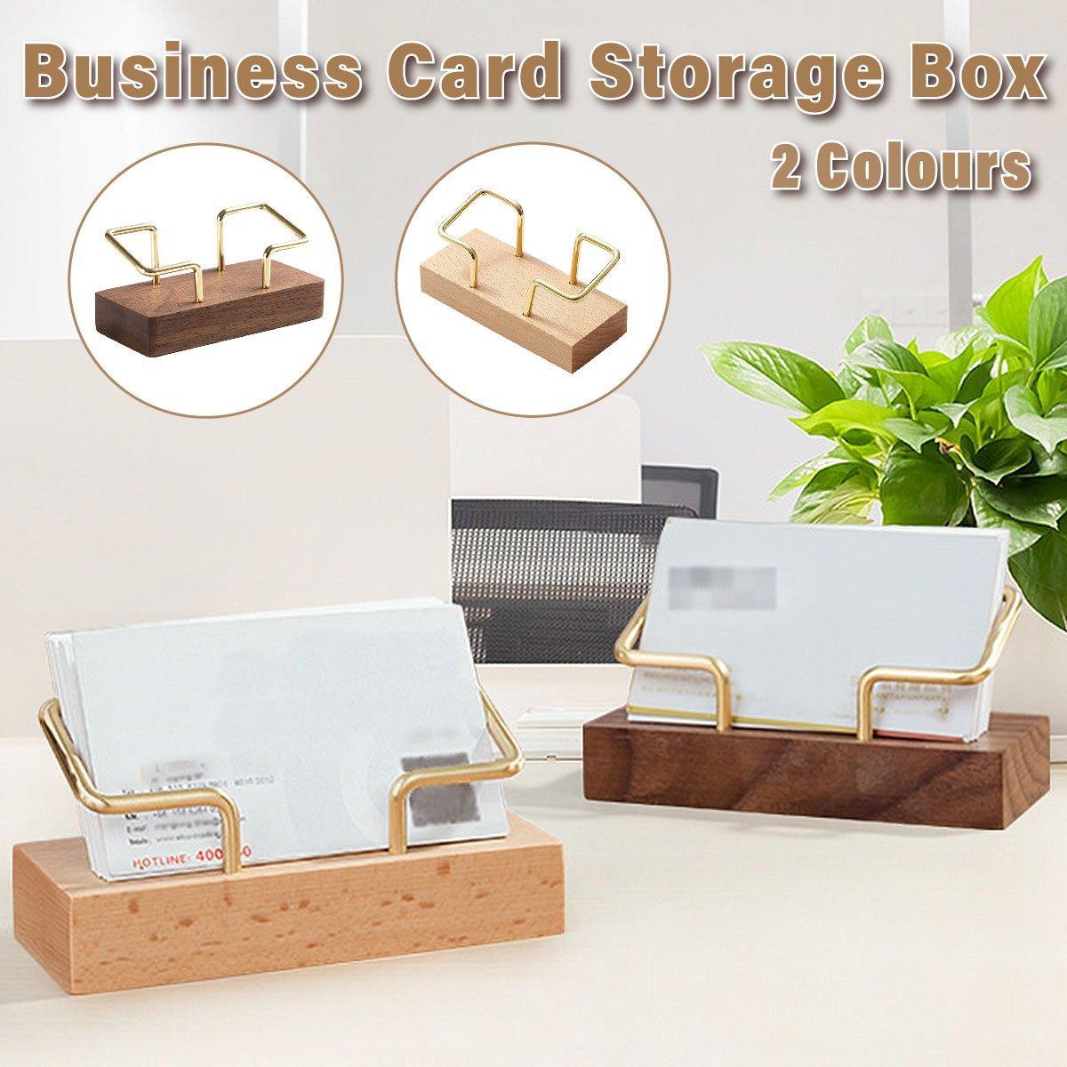 V528-CARD-BOX-HHT-773157-202509301936-00 Business Card Holder Organizer Desk Display Stand Wooden Card Storage Box - Coffee - Image 1