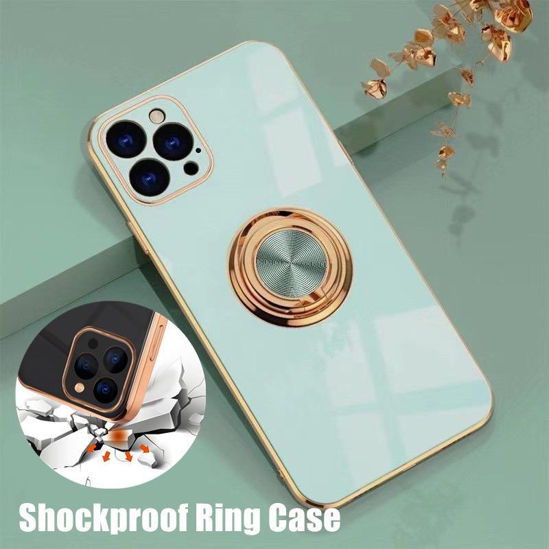 V528-CASE-IP13MINI-DANQINGSE-558330-202509302018-00 Light Cyan Luxury Shockproof Silicone Ring Case Stand Cover for iPhone 14 13 12 Pro Max - iPhone 13 Mini - Image 1