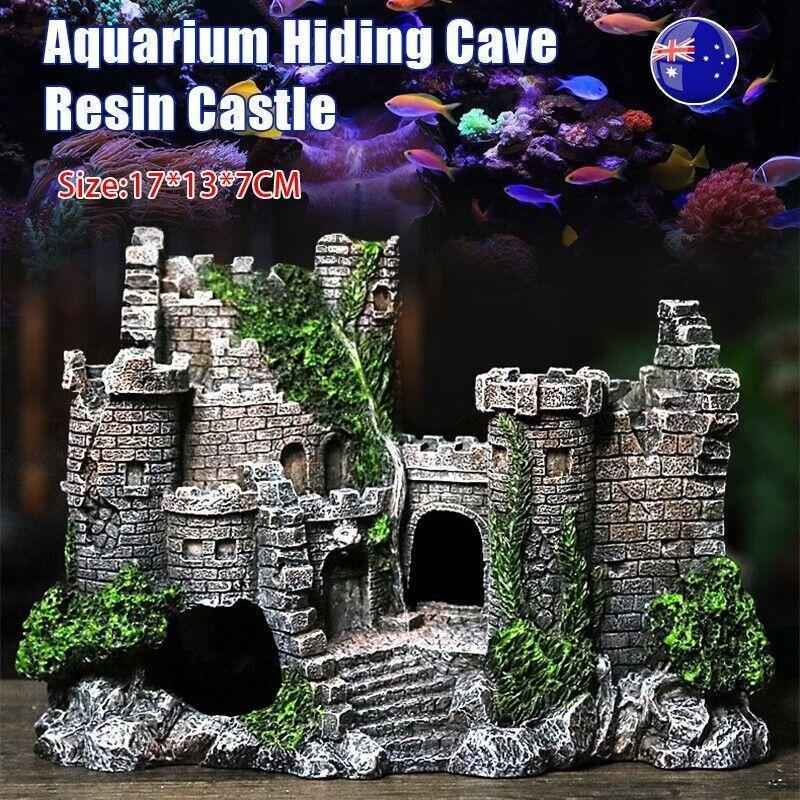 V528-CASTLESCENERY-454172-202509251610-00 Aquarium Fish Tank Ornament Decor Landscape Ancient Castle Tower Hide Cave Resin - Image 1