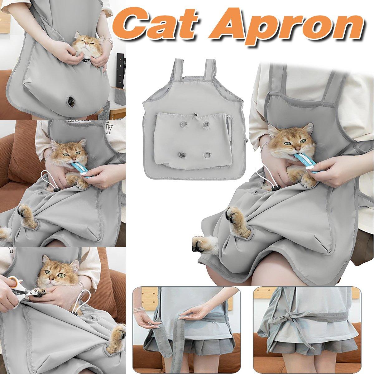 V528-CAT-HANDLING-CLOTHING-441252-202509291655-00 Cat Carrying Apron Non Stick Hair Kangaroo Pouch Pet Grooming Suit Portable - Image 1