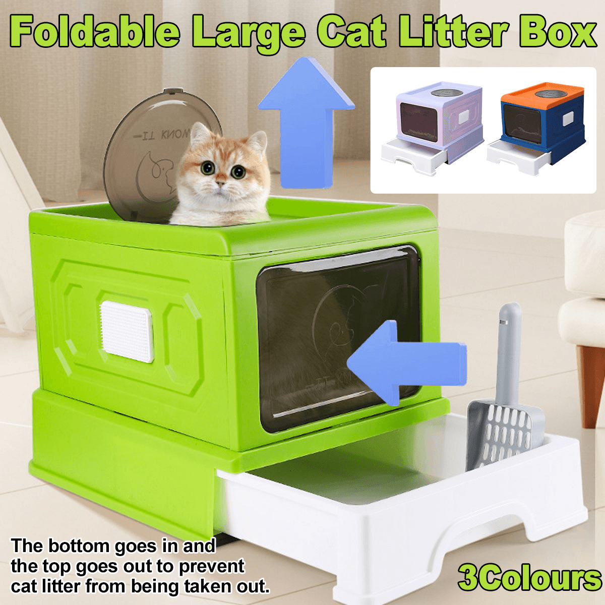 V528-CAT-LITTER-BOX-PURPLE-790325-202509301209-00 Folding Enclosed Cat Litter Box Foldable Drawer Toilet Anti-Splash Pet Supplies - Purple - Image 1