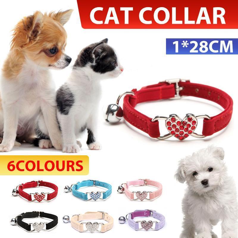 V528-CATCOLLAR-BLACK-571185-202510011027-00 Suede Cat Collar with Adjustable Elastic Bell and Heart Charm for Kittens - Black - Image 1