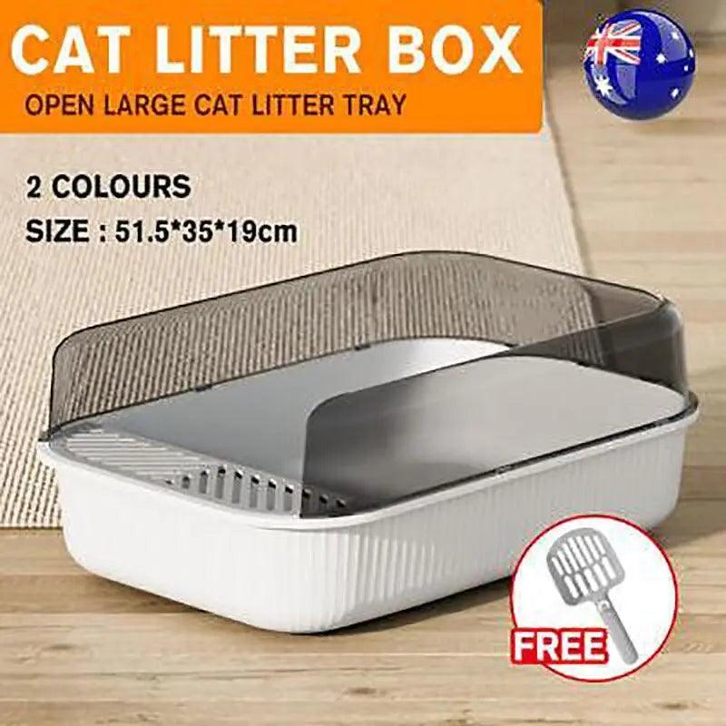 V528-CATLITTERBO-GREY-30623-202509302218-00 Litter Tray Box with Splash Guard and Wide Opening for Cats Open Top Design - Grey - Image 1