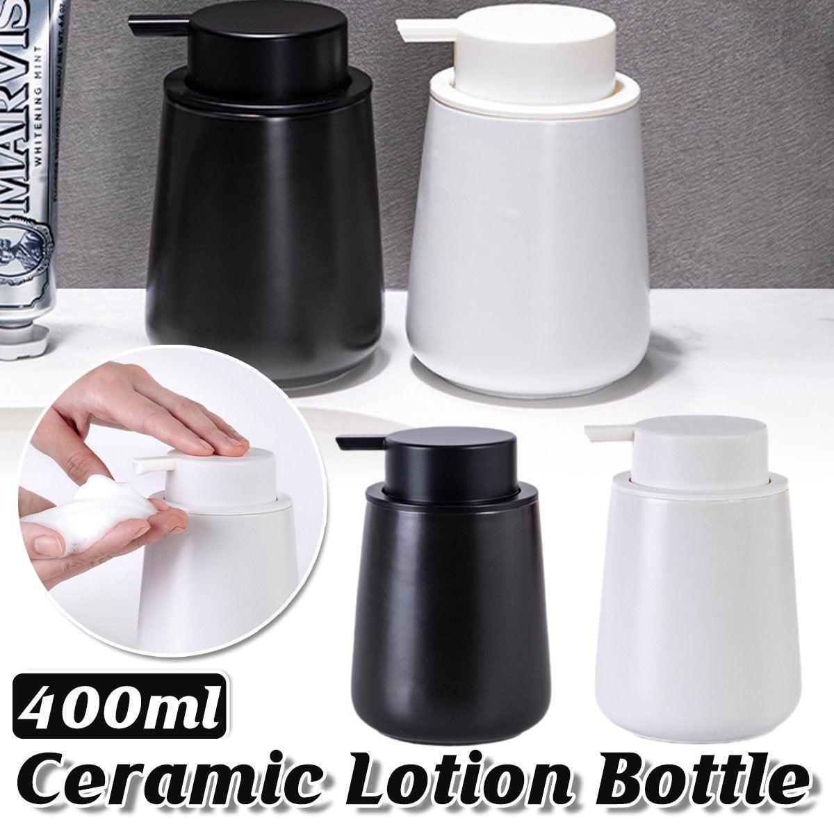 V528-CERAMIC-BOTTLING-WHITE-210257-202509291936-00 400ML Ceramic Stoneware Soap Dispenser Modern Design Lotion Pump Manual Bathroom - White - Image 1