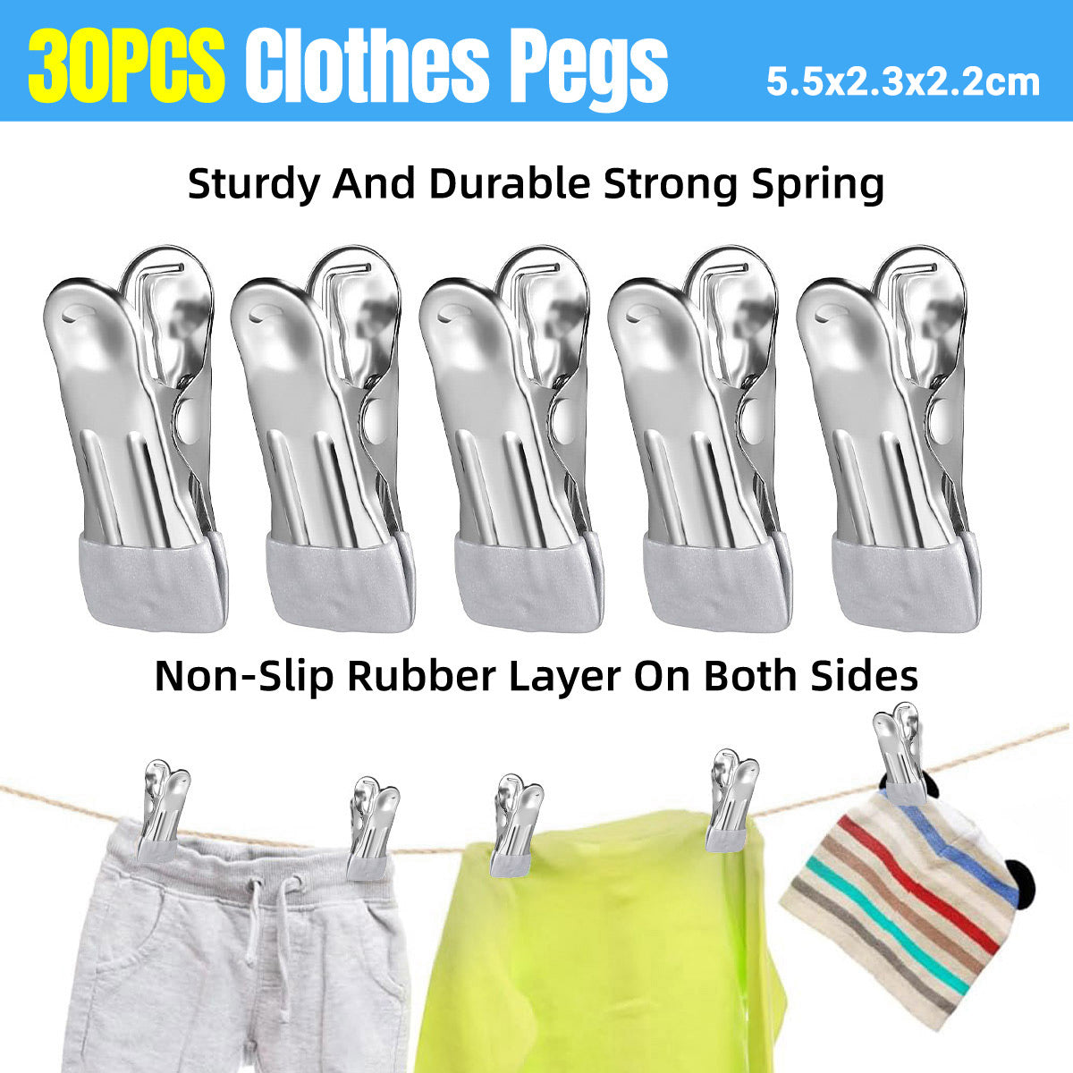 V528-CLIP-30PCS-GREY-780227-202509291827-00 30pcs Multi Functional Stainless Steel Clothes Drying Clips Windproof Clips - Image 1