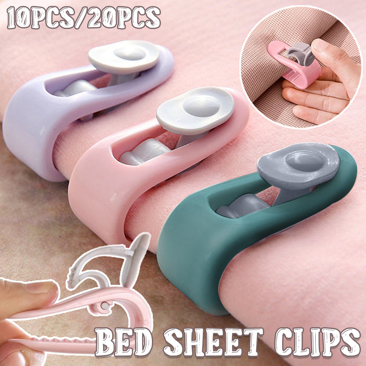 V528-CLIP-PINK-PURPLE-20PCS-501607-202510010618-00 10/20pcs Quilt Retainer Cover Clips Invisible Needle-Free Thumb Buckle Bedding - Pink+Purple-20PCS - Image 1
