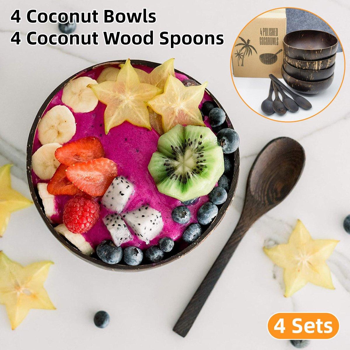 V528-COCONUT-4PCS-669956-202509251440-00 4Sets Natural Coconut Shell Bowls Tableware for Rice Dessert Salad - Image 1
