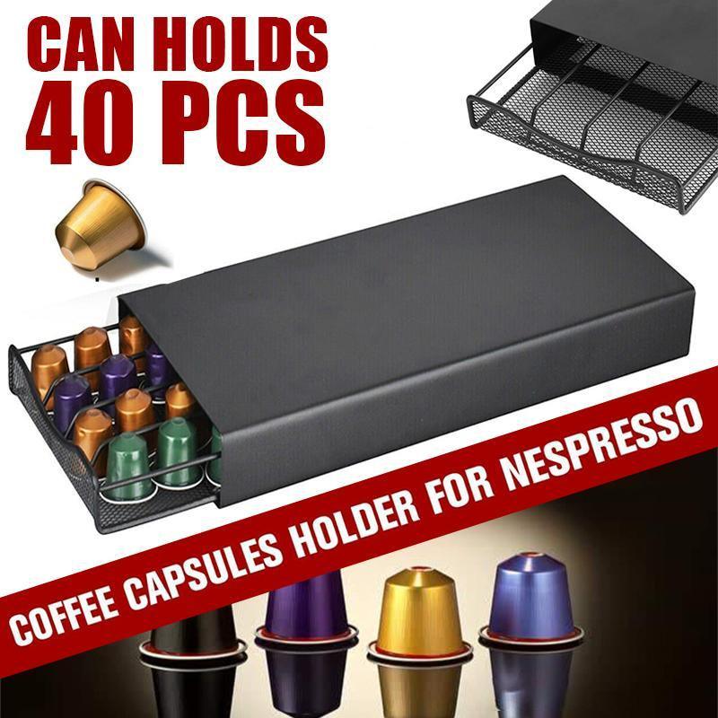 V528-COFFEECAPSULEORGANIZER-626466-202509251031-00 Coffee Pod Holder Drawer for Nespresso - 40 Capsules Storage Rack Stand - Image 1