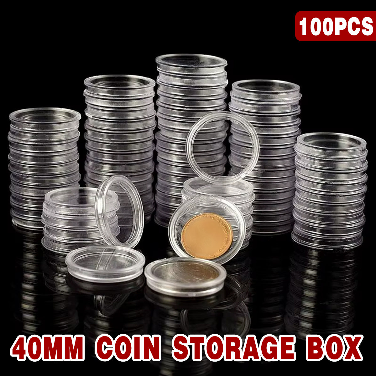 V528-COIN-HOLDER-100PCS-4CM-576937-202509291827-00 100pcs 40mm Coin Box Round Storage Case Commemorative Coin Protection Container - Image 1