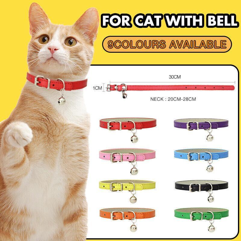 V528-COLLAR-PURPLE-61630-202510011054-00 Adjustable PU Leather Cat Collar with Bell Breakaway Buckle 9 Colours - Purple - Image 1