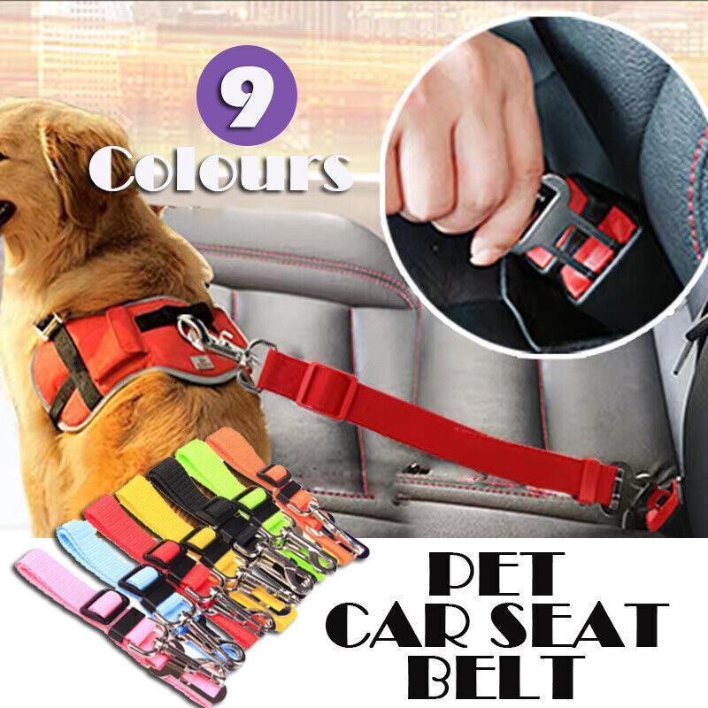 V528-COLOUR-RED13450-202510010109-00 Adjustable Pet Harness Lead for Car Travel with Clip Attachment Nylon Restraint Strap - Red - Image 1