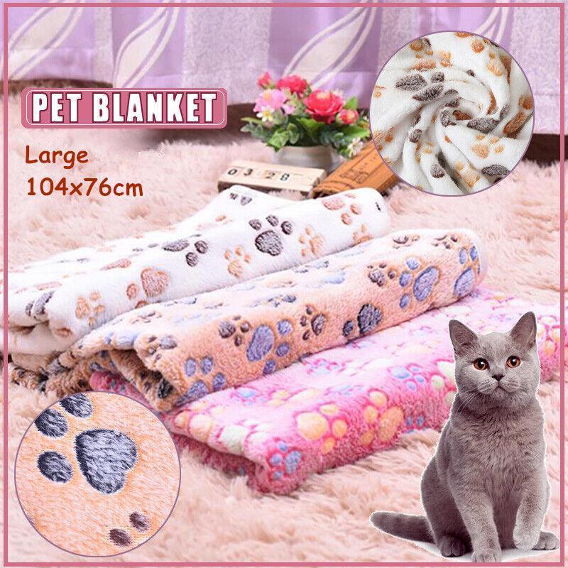 V528-CORALVELVET-COFFEE-L-633254-202510011154-00 Large Size Pet Mat Paw Print Cat Dog Puppy Fleece Soft Pet Blanket Bed Cushion - Brown - Image 1