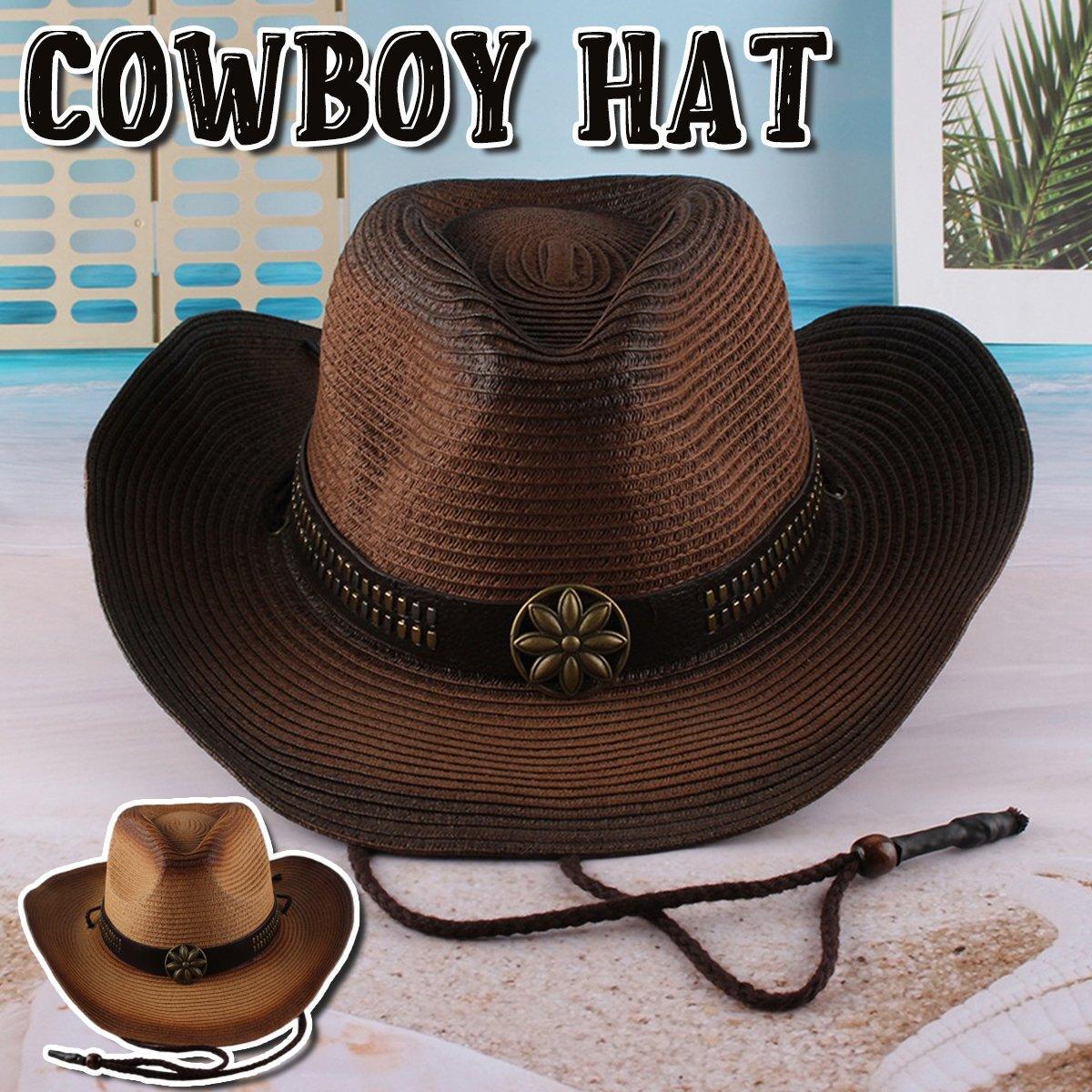 V528-COWBOY-HAT-COFFEE-661123-202509190945-00 Outdoor Western Cowboy Hat Unisex Straw Hat Visor Hats Big Wide Brim Hat Summer - Coffee - Image 1