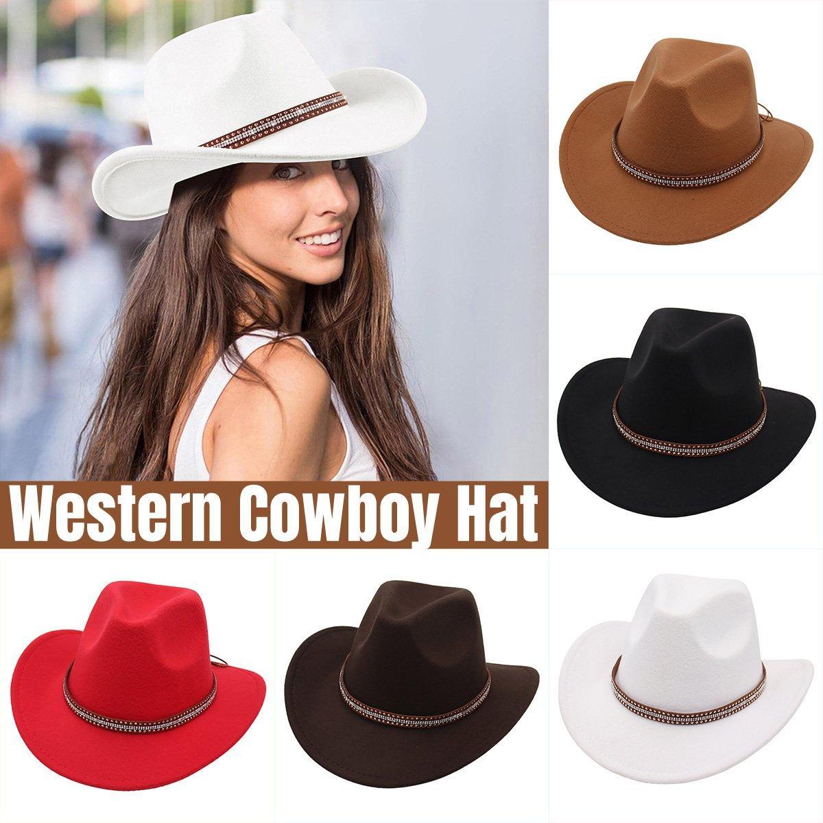 V528-COWBOY-HAT-WHITE-620790-202509291945-00 Western Cowboy Hat American Wool Felt Jazz Hat for Men Women Upside Down Top Hat - White - Image 1