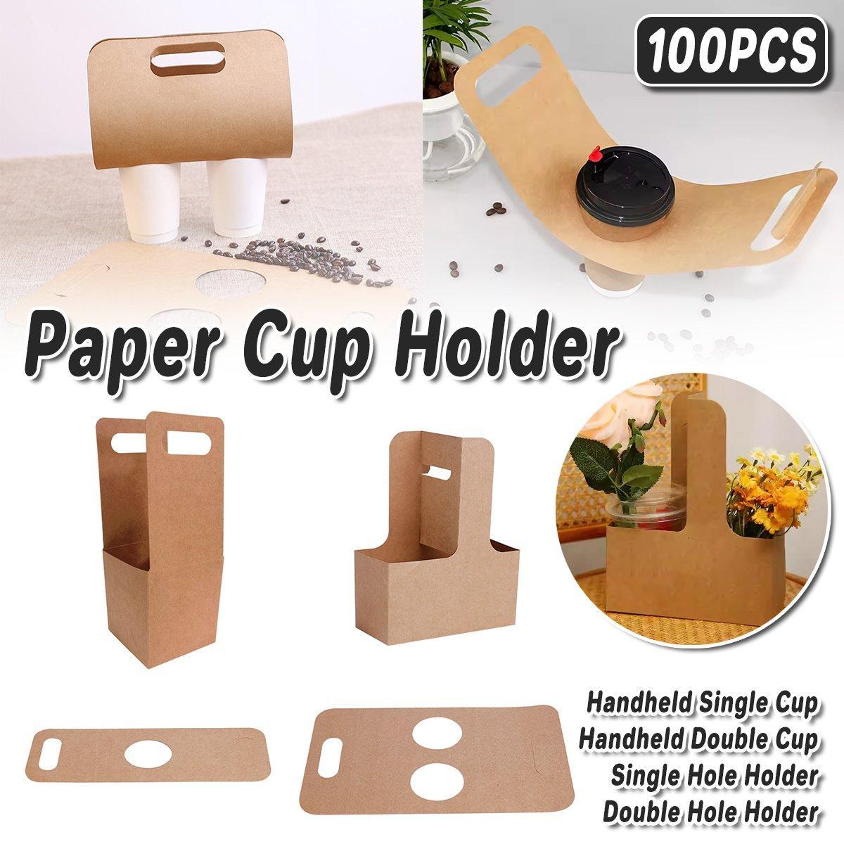 V528-CUP-HOLDER-100PCS-DOUBLE-CUP-335513-202509301209-00 100pcs Kraft Paper Cup Holder Portable Coffee Drink Carrier Reusable Storage - Handheld Double Cup - Image 1