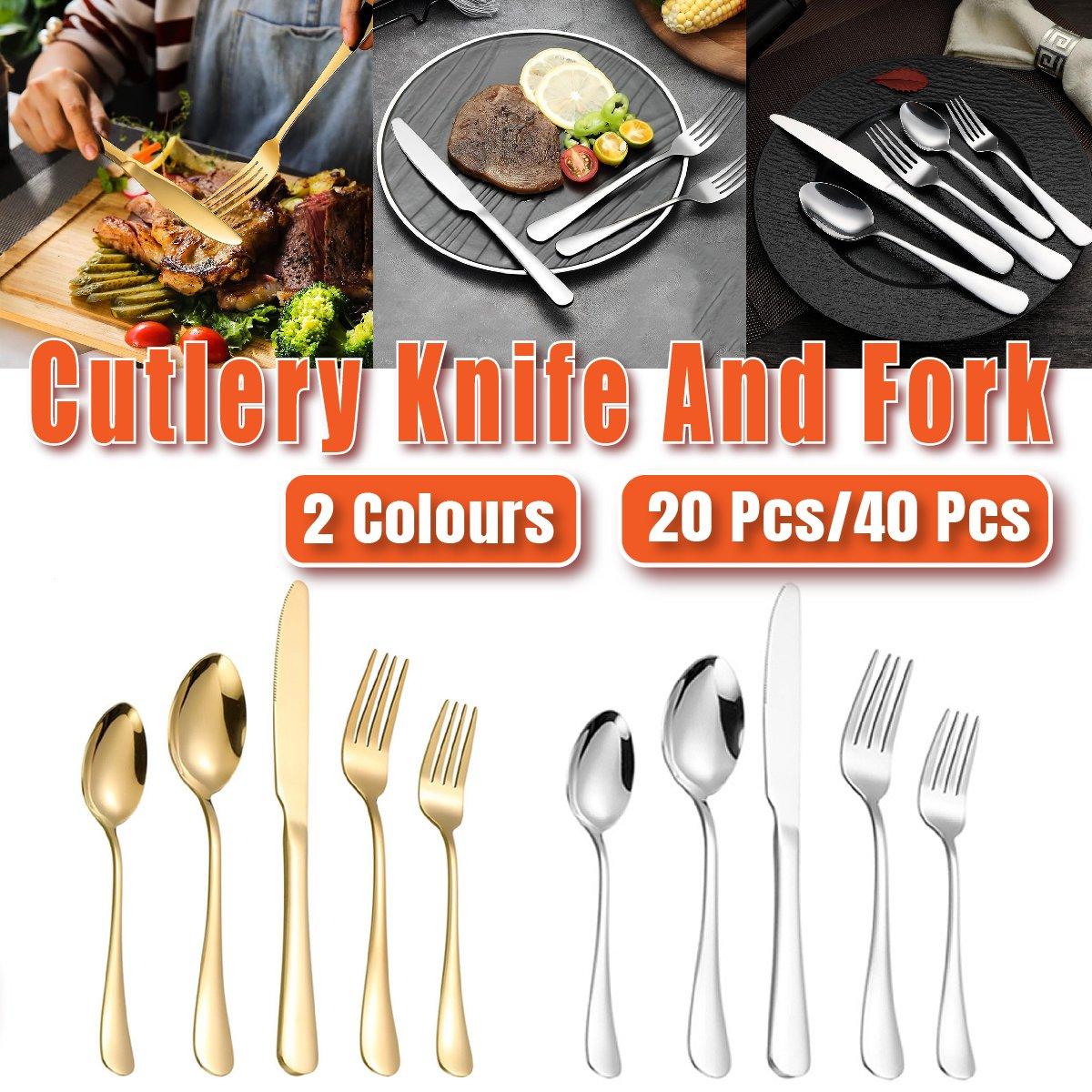 V528-CUTLERY-GOLDEN-20PCS-452516-202509302109-00 20/40pcs Stainless Steel Cutlery Set Knife Fork Spoon Western Hotel Tableware - Golden-20pcs - Image 1
