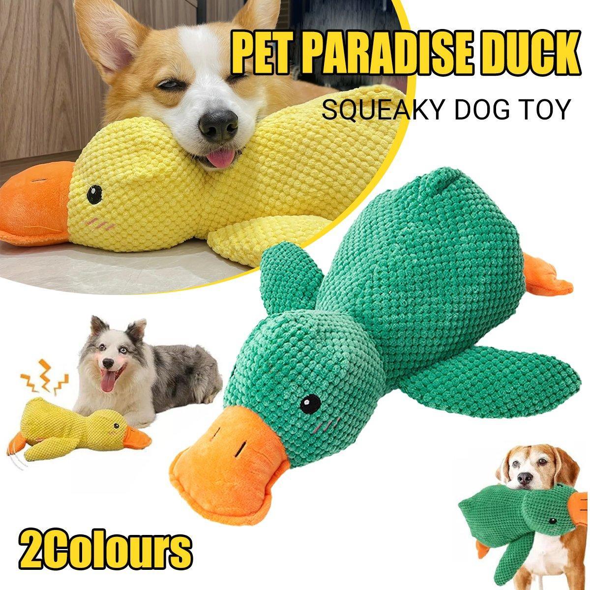 V528-DOG-TOY-YELLOW-341297-202509190940-00 Plush Cartoon Duck Dog Toy Interactive Squeaky Pet Toy Durable Fun Chew Toy - Yellow - Image 1
