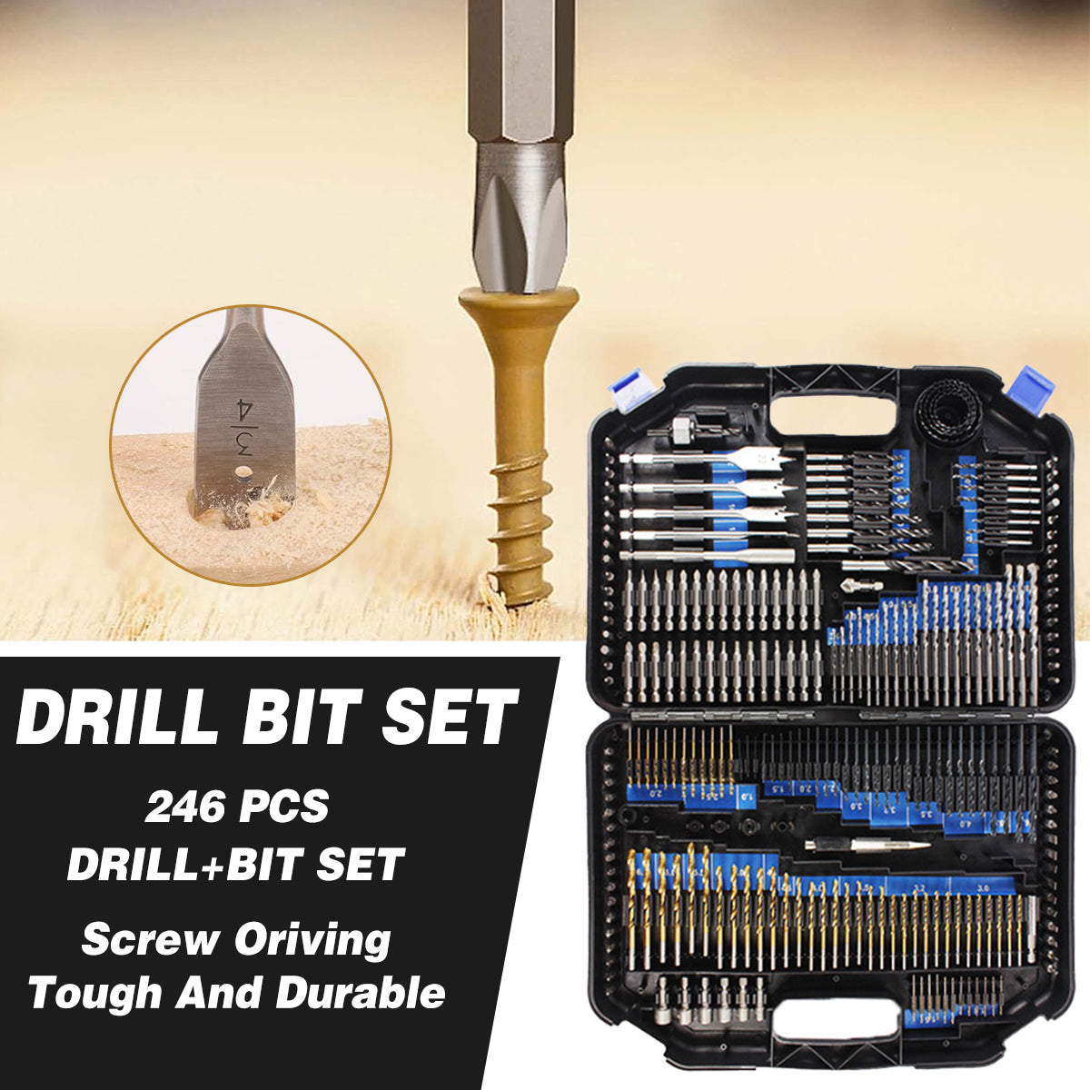 V528-DRILL-BIT-SET-JP246PC-BLUE-518804-202509251520-00 246pcs Drill Bit Set Hole Opener Drills Kit Metal Wood Plastic DIY Power Tools - Image 1