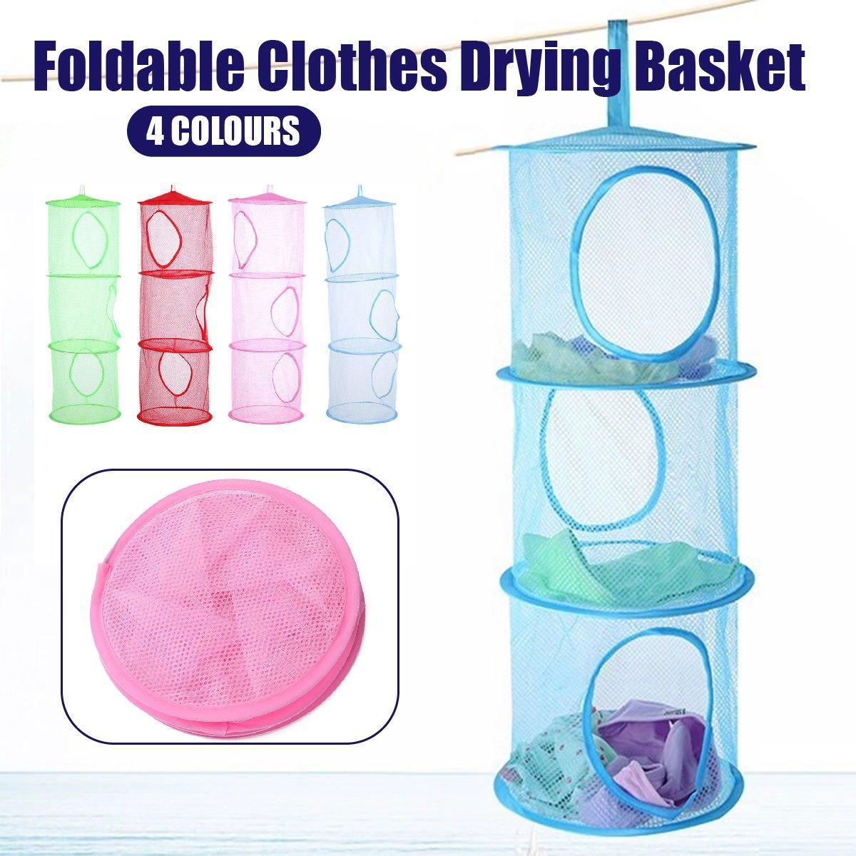 V528-DRYING-NET-3-BLUE-227655-202510010236-00 Foldable Clothes Drying Basket Three-layer Hanging Storage Breathable Organizer - Blue - Image 1