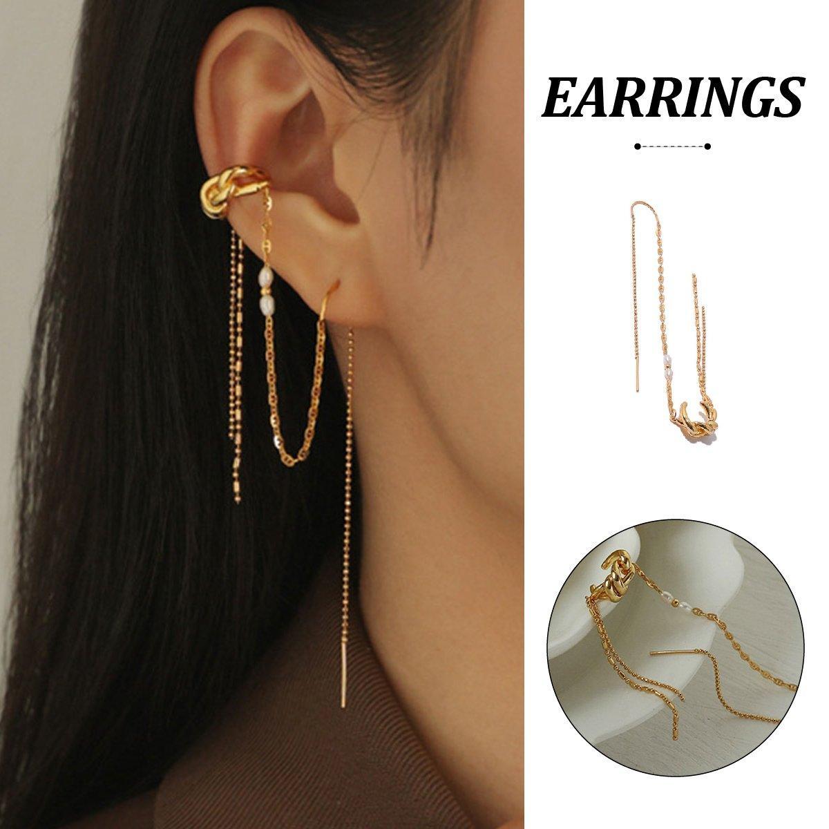 V528-EARRINGS-18K-PEARL-1-489284-202509251626-00 One Piece Earrings Pearl Ear Wire Wrap Design Ear Bone Cuff Clip For Women - Image 1