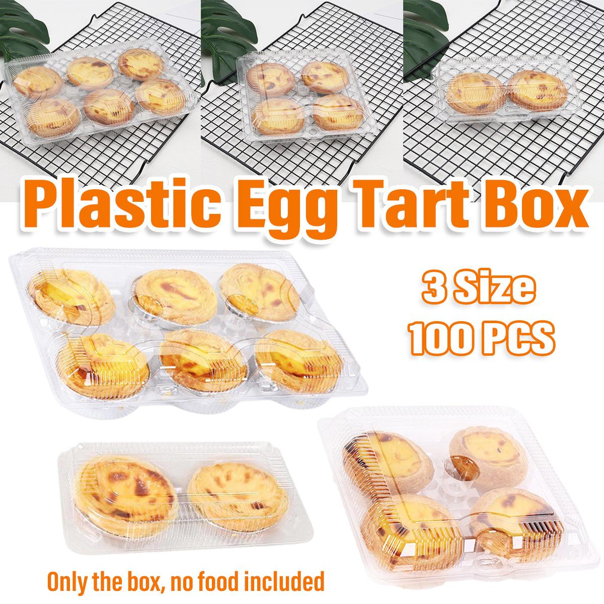V528-EGGTART-BOX-6-100PCS-188103-202509301627-00 100PCS Transparent Plastic Egg Tart Box Disposable Bakery Packing Container - 25.5x17cm - Image 1