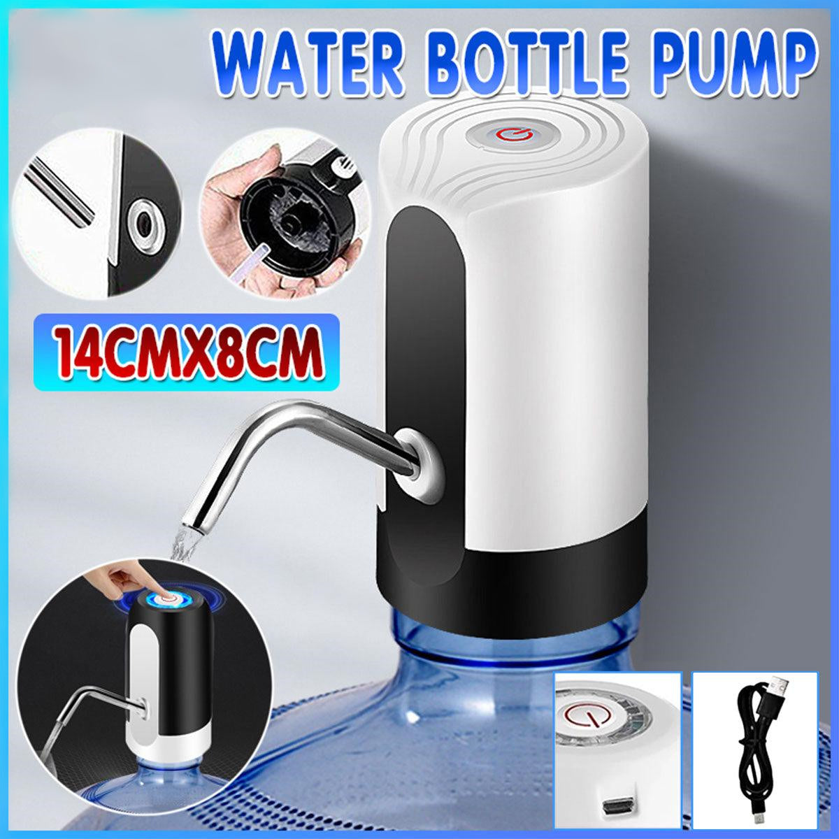 V528-ELECTRICWATERPUMP-WHITE-750571-202510011054-00 Electric Water Bottle Pump Dispenser Drinking Usb Button Black White Drinking - White - Image 1