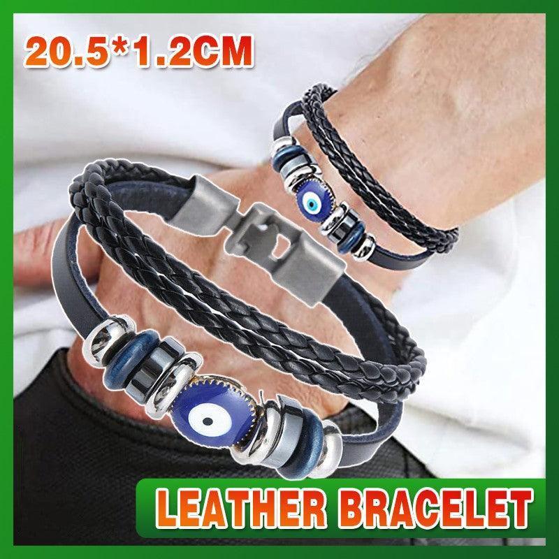 V528-EVILEYEBRACELET-180519-202509291646-00 Evil Eye Greek Mati Turkish Nazar Weaved Leather Bracelet Cuff Jewelry - Image 1