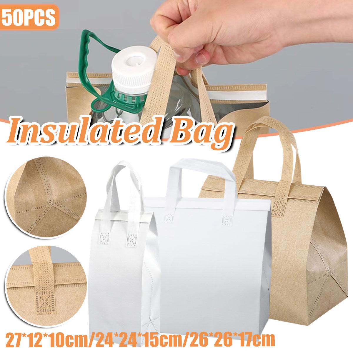 V528-FABRIC-BAG-50PCS-WHITE-522496-202510010318-00 50pcs Thermal Insulation Packing Bag Non Woven Milk Tea Cake Food Storage Bag - White-27x12x10cm - Image 1