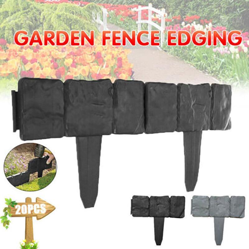 V528-FENCE-20PCS-BLACK-825740-202510010618-00 20pcs Garden Fence Edging Plastic Lawn Border for Outdoor Yard Flower Bed - Black - Image 1
