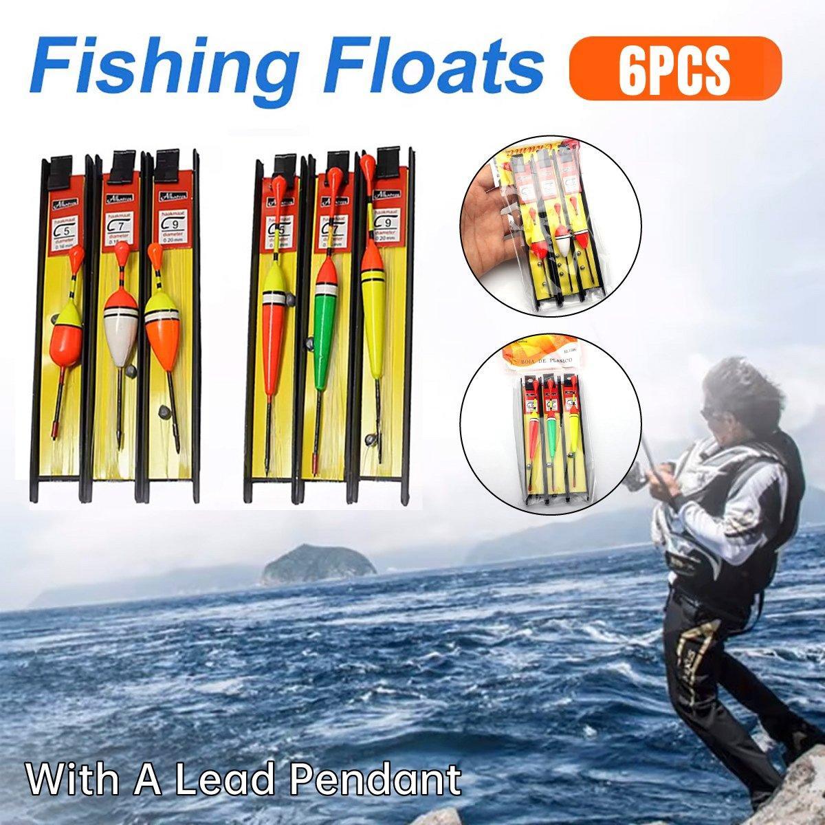 V528-FISHHOOK-6PCS-999685-202509291609-00 6Pcs Fishing Floats Set Fishing Bobber Hook Kits Straight Column Water Drop Type - Image 1