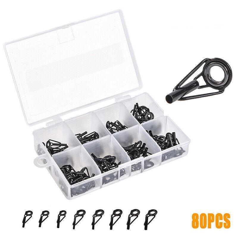 V528-FISHINGSET-80PCS-124177-202509251126-00 80 Fishing Rod Guide Set Tackle Tips Repair Kits Ring 8 Size Stainless Steel Box - Image 1