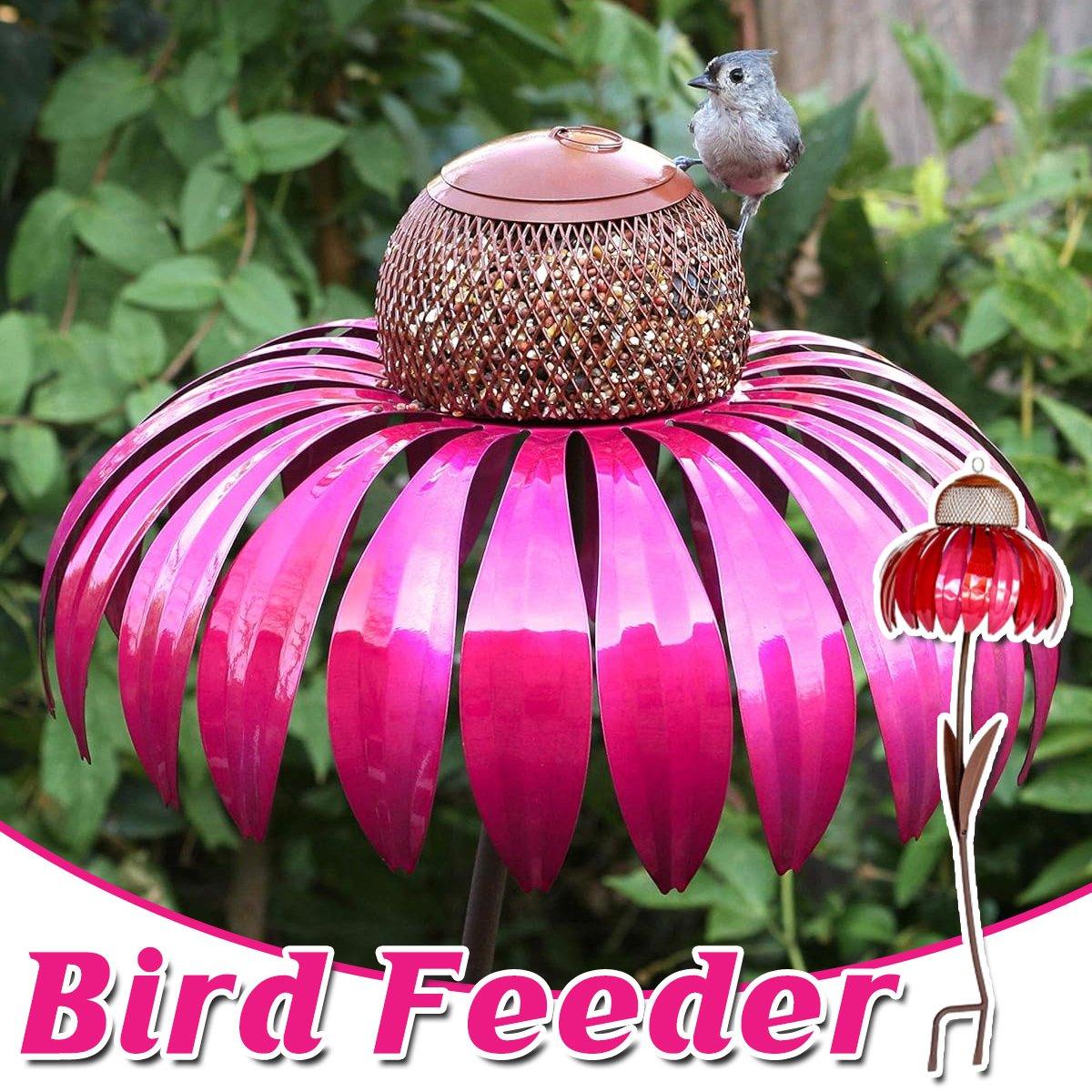 V528-FLOWER-FEEDER-RED-394644-202509251231-00 Decorative Metal Flower Garden Bird Feeder Outdoor Hanging Birdseed Feeder - Image 1