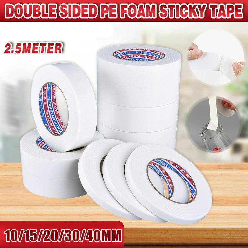 V528-FOAMDOUBLETAPE-10MM-1PC-849617-202509190941-00 Double Sided White PE Foam Sticky Tape Mounting DIY Craft Strong Adhesive 2.5m - 10mm*2.5m - Image 1