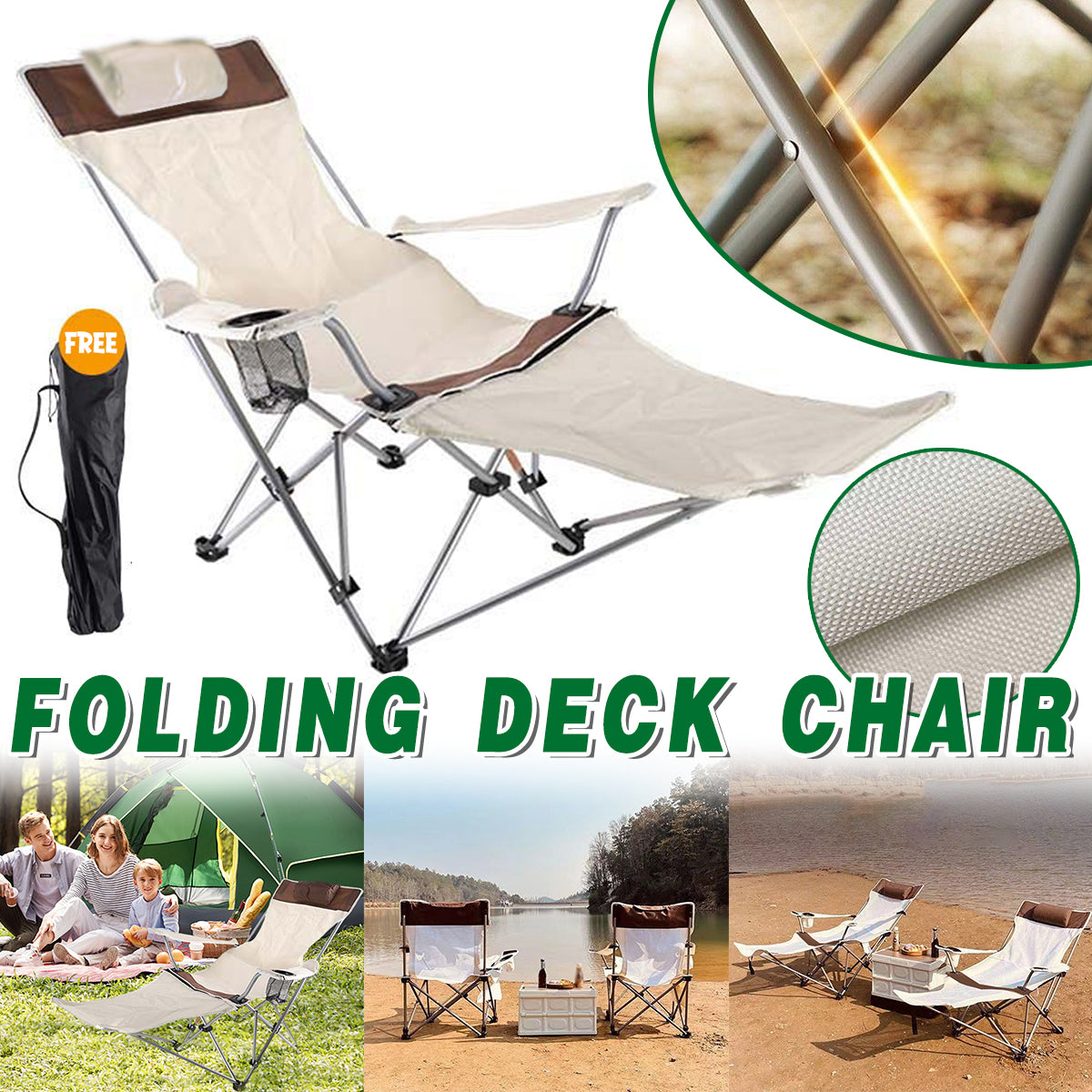 V528-FOLDING-LOUNGE-CHAIR-621154-202509251335-00 Outdoor Folding Recliner Portable Beach Camping Chair for Sitting and Lying - Image 1