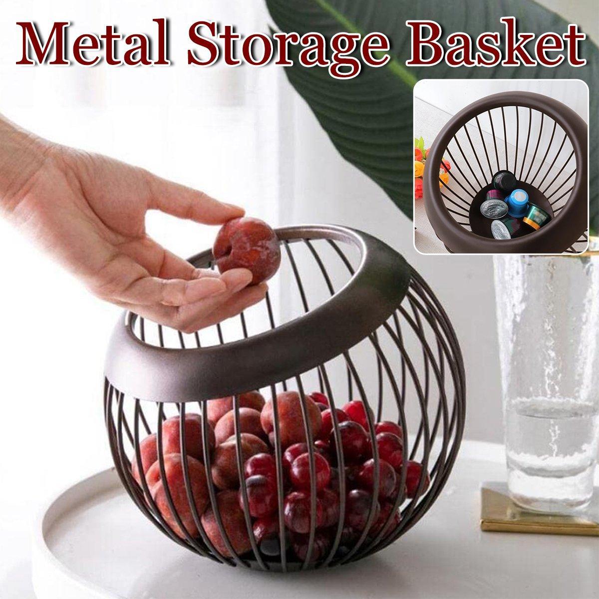 V528-FRUIT-BASKET-BROWN-199509-202509251230-00 Creative Iron Melon Fruit Basket Capsule Holder Coffee Rack Dried Fruit Storage - Image 1