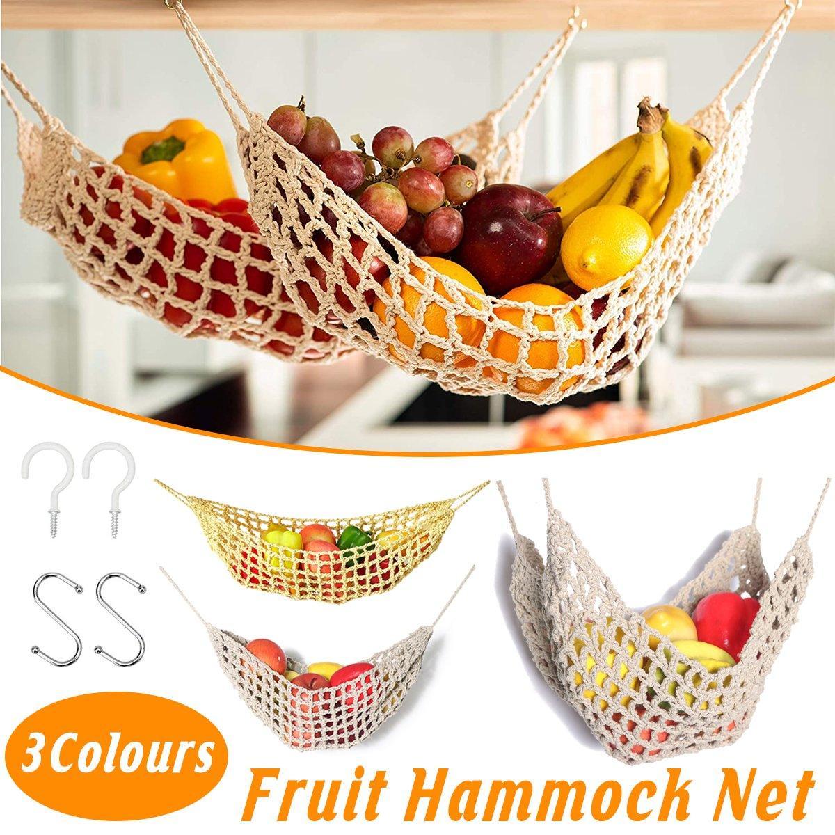 V528-FRUIT-BASKET-LIGHT-YELLOW-993428-202509301136-00 Under Desk Hanging Fruit Basket Kitchen Storage Net Home Organizer for Fruits - Yellow - Image 1