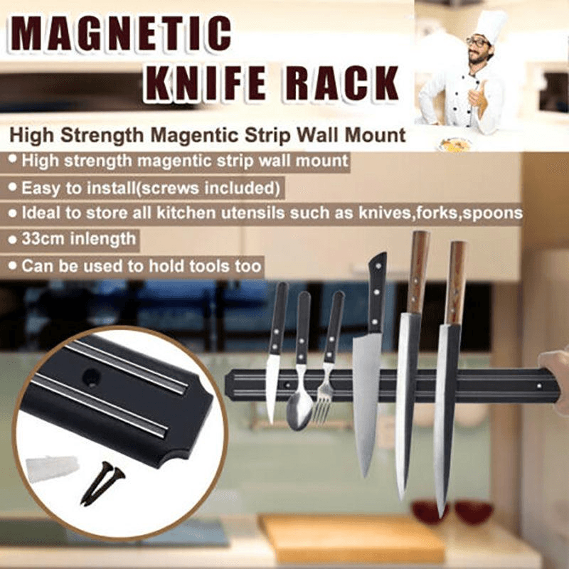 V528-GBSCTDJ-330MM-BLACK-005456-202509251236-00 2X Magnetic Knife Rack Magnet Wall Mount Holder Strip Utensil Shelf Kitchen Tool - Image 1