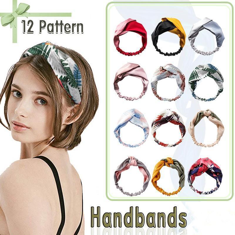 V528-HAIRBAND-A-GREEN-671237-202509301654-00 Women Chiffon Floral Print Headband Fashion Bohemian Elastic Cross Hair Bands - A-Green - Image 1