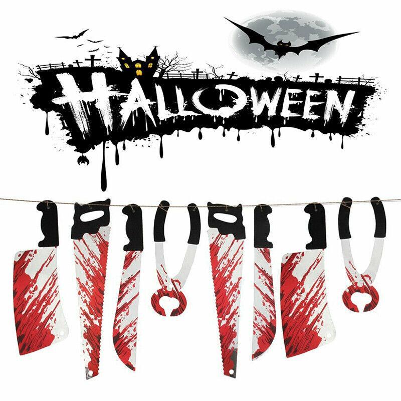 V528-HALLOWEENGARLAND-530881-202509291546-00 8Pcs Hanging Bloody Weapons Halloween Horror Props Garland Banner Decoration Au - Image 1