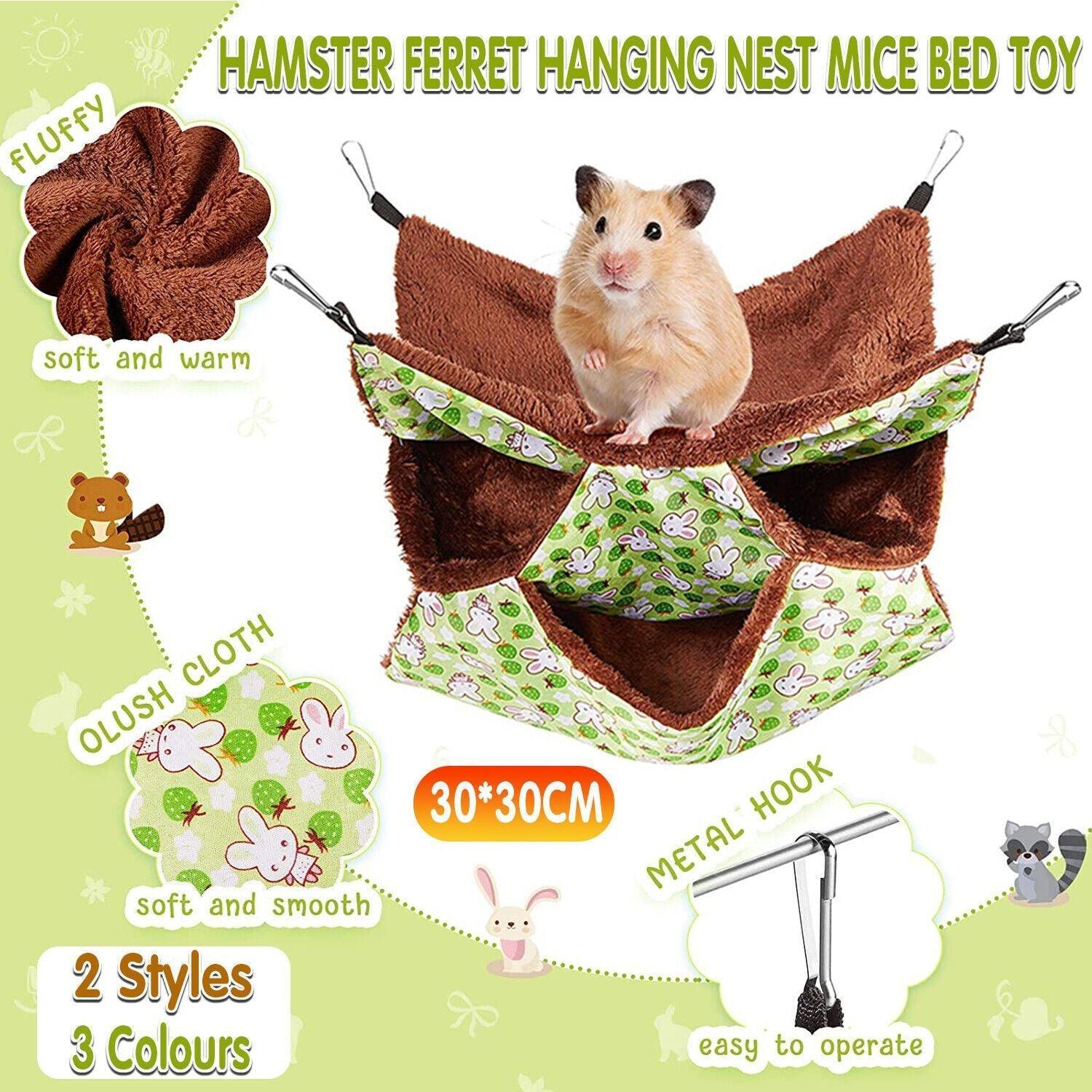 V528-HAMMOCK-GREENRABBIT-30658-202509301918-00 Hanging Hammock Nest Bed for Hamster Guinea Pig Ferret Rat Mice Cage Warmer Toy - Green Rabbit - Image 1