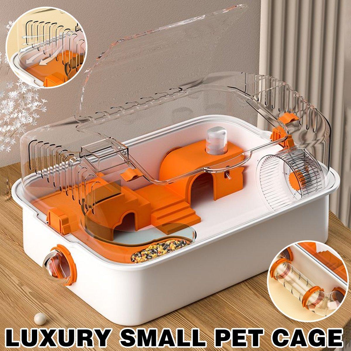 V528-HAMSTER-CAGE-569970-202509291454-00 Acrylic Tunnel Hamster Cage Gold Wire Bite Proof Luxury Small Pet Habitat - Image 1