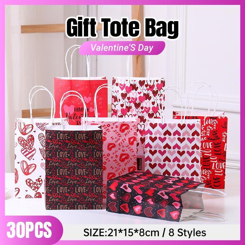 V528-HANDBAG-30PCS-Y166-423512-202510010818-00 30x Valentines Day Love-Themed Tote Bag Elegant Kraft Paper Handbag Lightweight - Y166 - Image 1