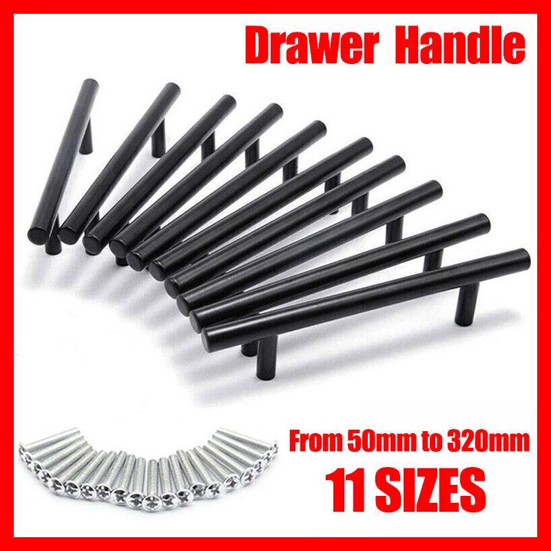 V528-HANDLE-BLACK-100-64MM-5PCS-74199-202509301654-00 5PCS Black Kitchen Cabinet Door Handles Stainless Steel Door Drawer Pull T Bar - 100mm/64mm - Image 1