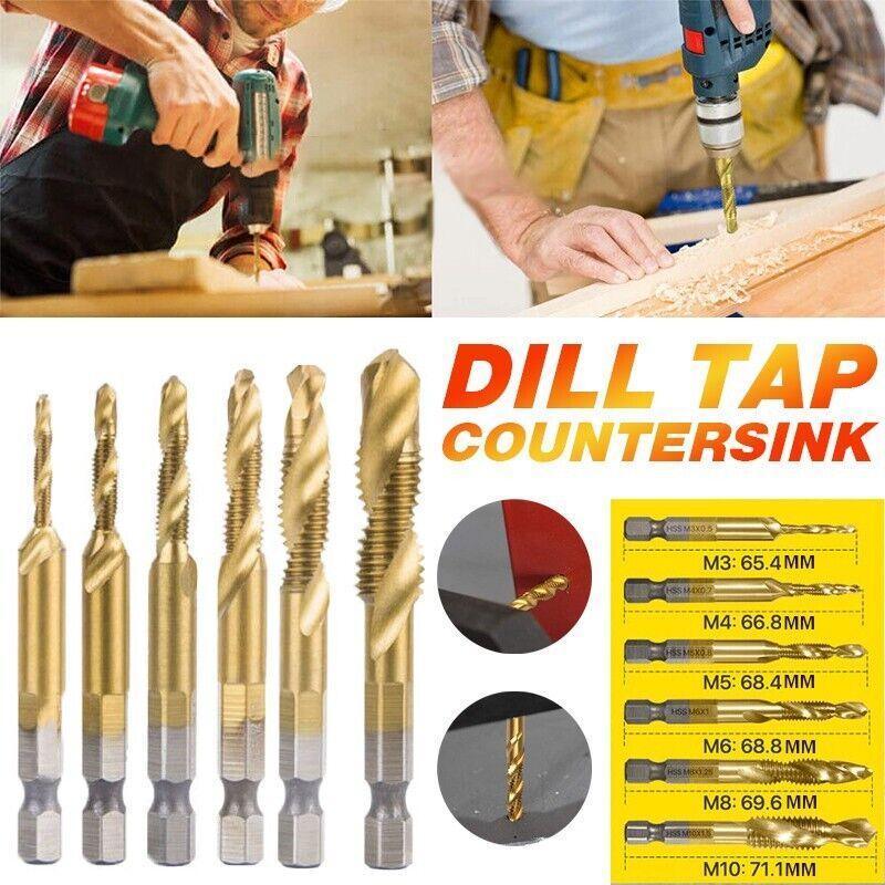 V528-HESHANKTAP-6PCS-510310-202509251653-00 6X Hss Hex Shank Tap Drill Bits Metric Thread Screw Compound Tapping Set Tool - Image 1