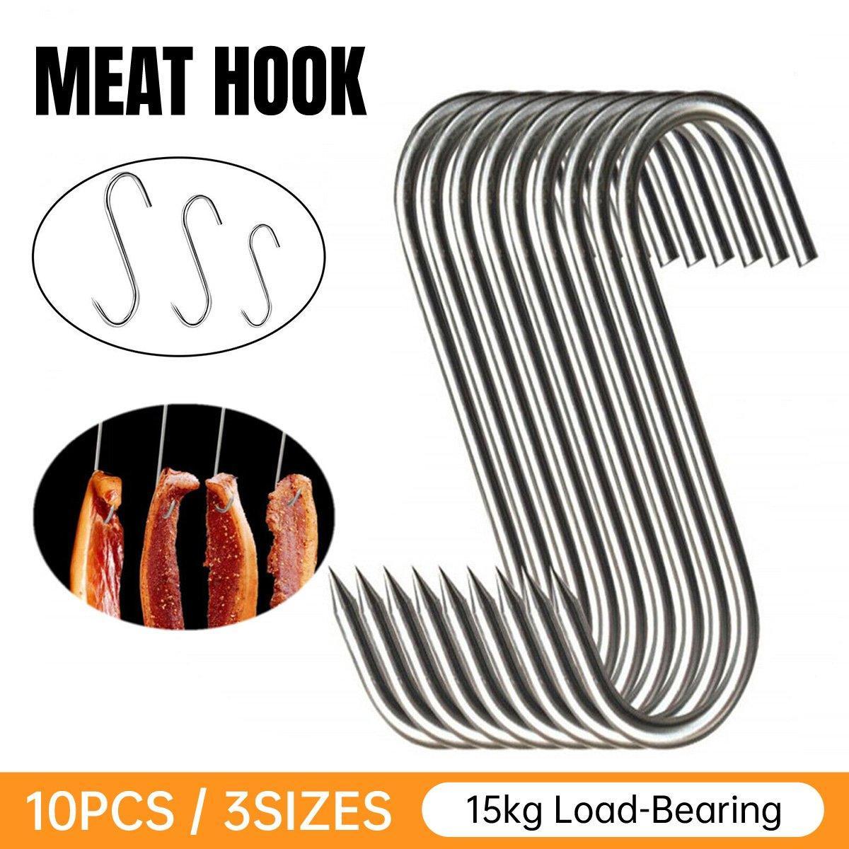 V528-HOOK-S-10PCS-210275-202510010836-00 10PCS Steel S Meat Hooks for Beef Pork Lamb Roast Duck BBQ Grill Oven Hanging - S - Image 1