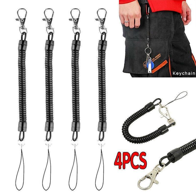 V528-KEYCHAIN-4PCS-45422-202509251241-00 4Pcs Elastic Phone Elastic Spiral Spring Coil Strap Rope Lanyard Key Chain Black - Image 1