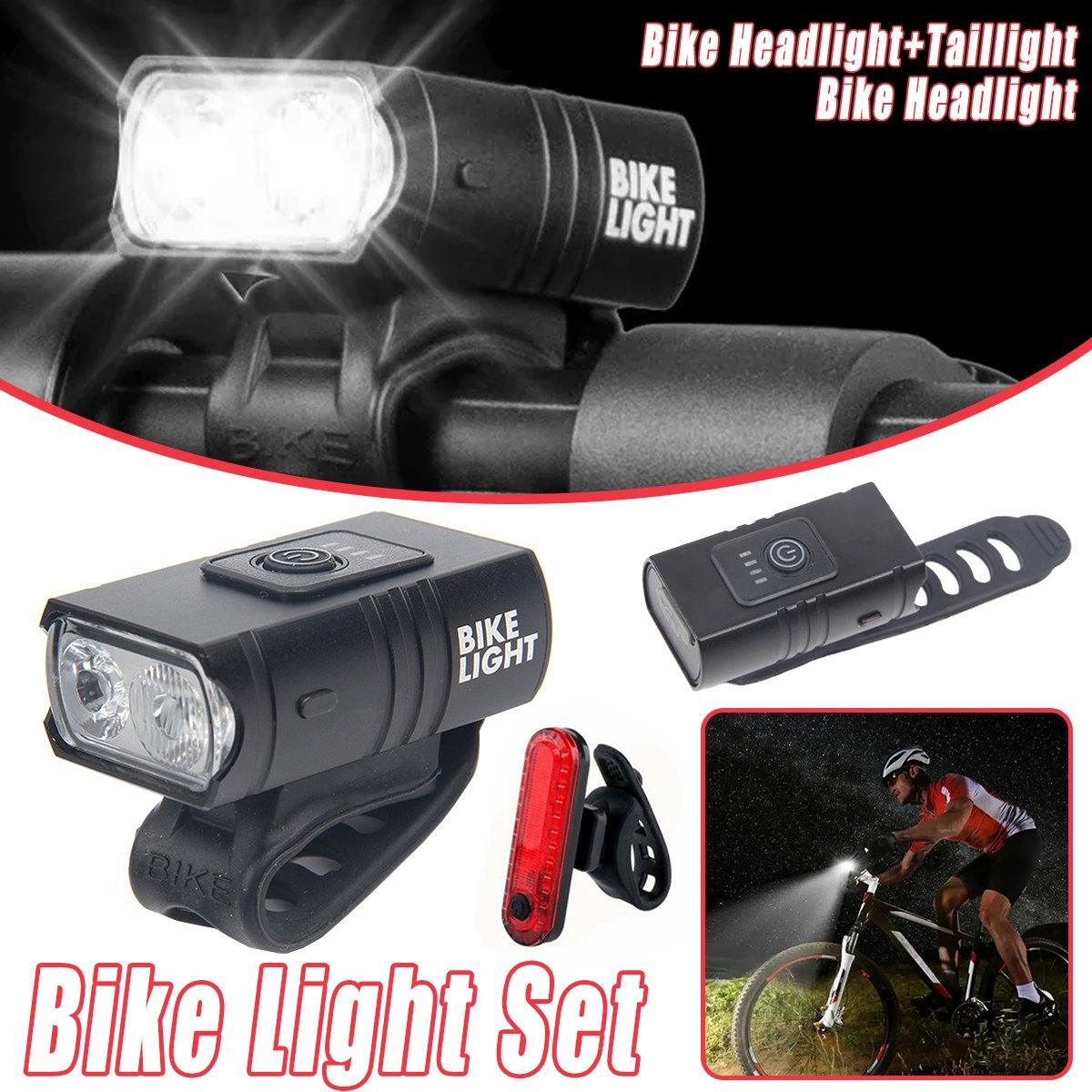 V528-LAMP-2PCS-764006-202509301854-00 Bike Light Set Rechargeable LED Bicycle Lights Waterproof Front Rear Headlight - Bike Headlight+Taillight - Image 1