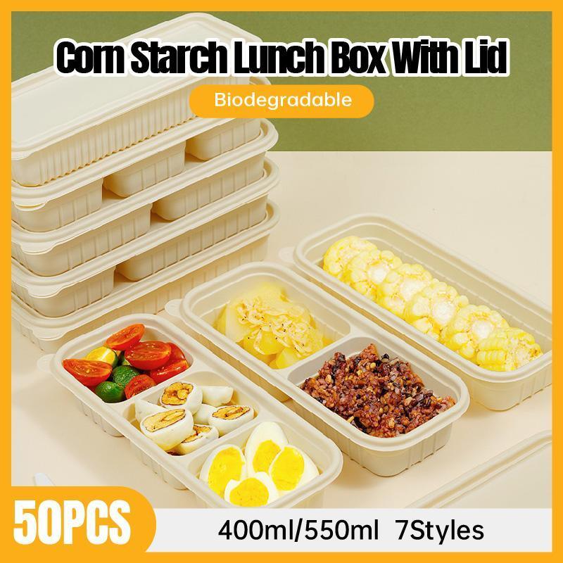 V528-LUNCHBOX-50PCS-D-C1-946168-202510010618-00 Biodegradable Corn Starch Meal Prep Containers Lids Durable Multi Compartment - C1 - Image 1